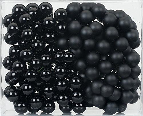144 Spiegelbeeren Kugeln am Draht 2cm Weihnachtskugeln Baumkugeln Baumschmuck Weihnachtsdeko Kugeln Glaskugeln Set Christbaumschmuck - schwarz Glanz/matt