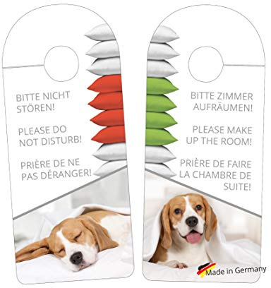 Neuwieder Kalender Verlag GmbH 10er Pack Hotel Türanhänger, Türschild Bitte Nicht stören, besetzt oder frei Motiv Hund für Hotels oder Pensionen mit Folienkaschierung zum feucht Abwischen
