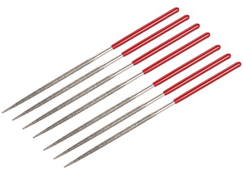 sourcing map 7 Stk. Diamantnadelfeile 2mm x 100mm Runde 150 Korn Feile Diamant Set Rot DE