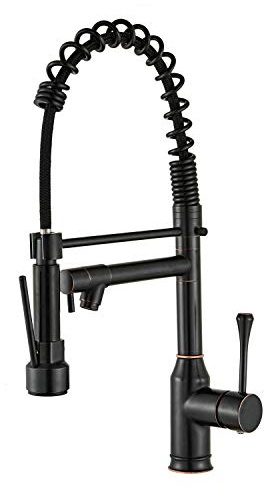 Professional Kitchen Sink Taps with Swivel Spout, ORB Pull Down Mixer Tap | Beelee High Arc Commercial Style With Pull Down Dual Functional Nozzle, Oil Rubbed Bronze