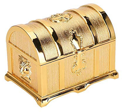 Betued Mini Vintage Schatztruhe, Mini Goldene Vintage Schmuckschatulle, Schmuckschatulle Goldene Retro Schatzkiste im europäischen Stil Aufbewahrungsbox für klassischen Schmuck (Gold)