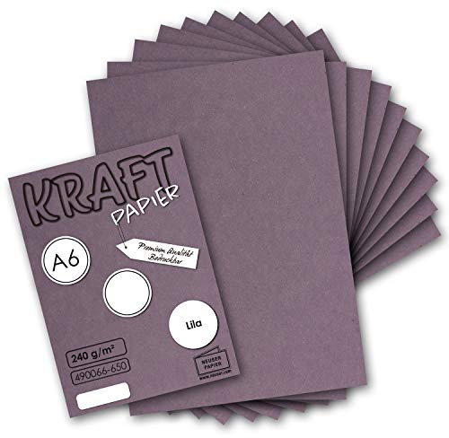 NEUSER PAPIER 50 x kraftpapper lila hantverksark A6-105 x 148 mm hantverkspapper, byggpapper, färgat papper, fotopartong, vykort gjorda av naturlig kartong 225 g/m²