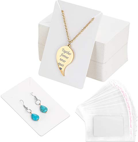 Litthing 100 Stück Ohrring Display Karten mit 200 selbstklebenden Beuteln, Schmuck Displaykarten von Kraftpapier, Halskette Anzeigekarten Ohrringkarten für Schmuck-Display