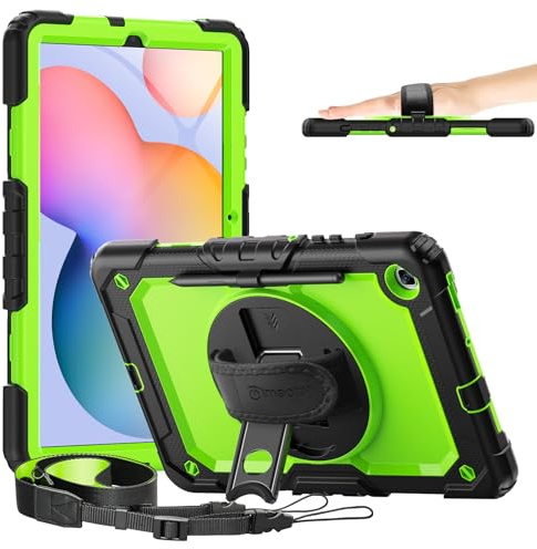 Timecity Case for Samsung Galaxy Tab S6 Lite 10.4'' 2024/2022/2020 (SM-P620/P610/P613/P615), Durable Sturdy Protective Case with Screen Protector, Rotating Stand, Hand/Shoulder Strap- Green