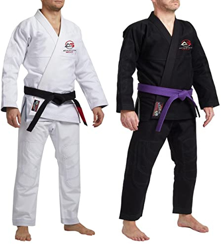 BJJ Gi Brazilian Jiu Jitsu Gi Uniform Suits by Athletics Gear | 100% Cotton Pearl Weave Fabric, Light Weight for Kids, Men & Women (Black, M0 (110cm - 119cm))