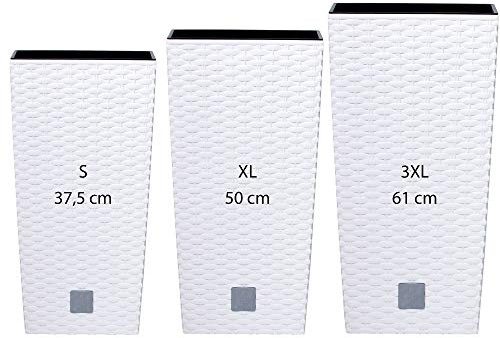 WELL HOME MOBILIARIO & DECORACIÓN Pack 3 macetas altas (11,4/26,6/49 litros) Rato Square de plastico en color blanco con deposito