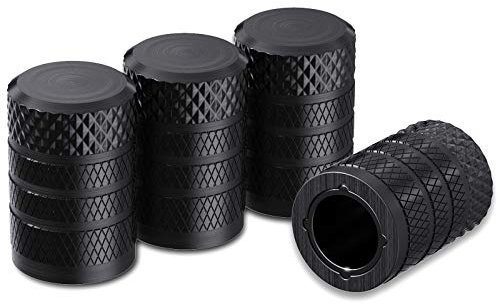 CKAuto Tire Valve Stem Caps, Black, 4 pcs/Pack, Anodized Aluminium Tire Valve Cap Set, Corrosion Resistant, Universal Stem Covers for Cars Trucks Motorcycles SUVs and Bikes (Black)