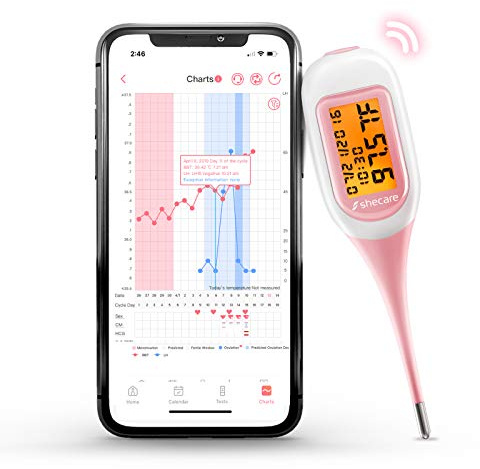 Shecare Smart Basal Thermometer for Ovulation Tracking, Digital Oral Body Temperature Thermometer for Fertility with Backlit, BBT Thermometer with Shecare App(iOS&Android) for Natural Family Planning