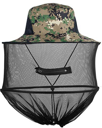 Mogokoyo Kopfnetz Moskito Sonnenhut mit Abnehmbar Mückennetz Bienenschutz Moskitoschutz UV Schutz Fischerhut für Männer Frauen Outdoor Gartenarbeit Dschungel Angeln (Grüne Digitale Tarnung)