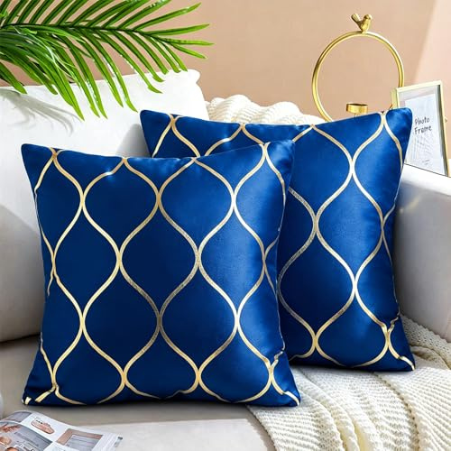 Hanrunsi Cushions Covers Blue Velvet Decorative Pillows Covers Pack of 2 Soft Square Navy Blue Throw Pillow Case for Modern Homes Couch Sofa Bedroom Living Room Car 18 X 18