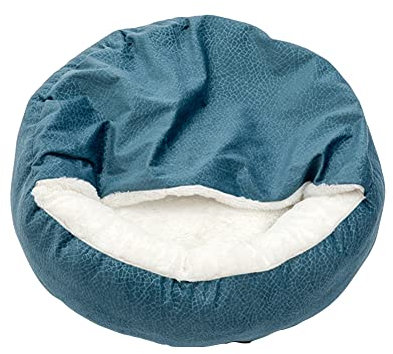 Halb überdachtes Katzen Kissen und Decke Höhle Katzenbett Schlafkissen Komfortabel Plüsch Fleece Pet Mat Pad Nest-Haustierbett in Rund Doughnut Form Schlafsack für Welpen und Katzen Blau 70cm