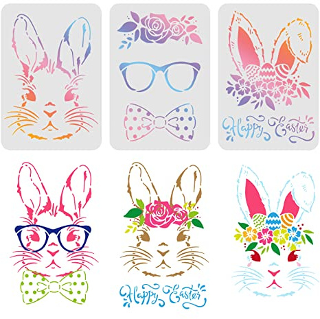 FINGERINSPIRE 3pcs Osterhasen Zeichnung Malschablonen 29,7x21cm Frohe Ostern Schablonen Dekoration Quadratische Ostern Rabhit Schablonen zum Malen auf Holz, Boden, Wand und Stoff