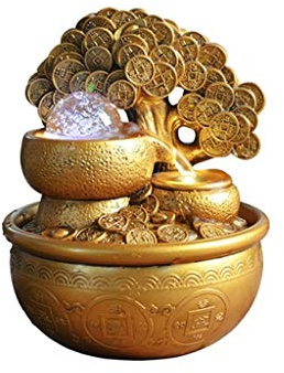 BDPP Zimmerbrunnen Tischbrunnen-Harz-Harz-Desktop-Brunnen Gold Geldbaum Feng Shui Indoor-Brunnen-Dekor Home-Geschenk 9,06 Zoll Entspannen und Genießen