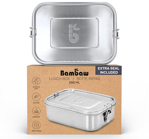Bambaw - Caja de aperitivos (acero inoxidable, 800 ml, sin Bpa, caja de comida hermetica | Caja de comida | Almuerzo caja impermeable | Bento Inox 800 ml | Lunchbox