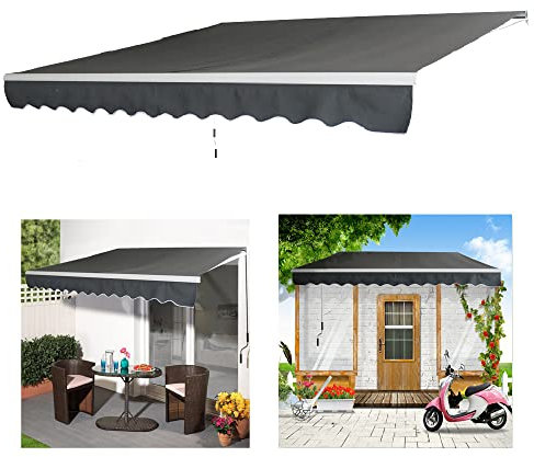 ACXIN Toldo de aluminio, protección solar, brazo articulado, toldo de casete, toldo para balcón, con manivela, resistente al agua, gris oscuro (3,6 m x 3 m)