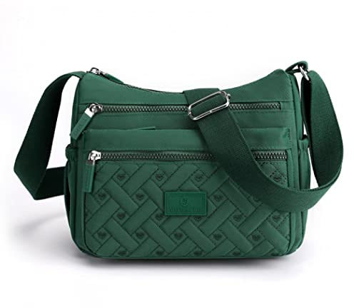 Milky Way kvinnor flera fickor vardaglig crossbody väska axelväska handväska flickor, justerbar mjuk stor kapacitet handväska telefonväska för shopping resor arbete, Mörkgrön, en storlek
