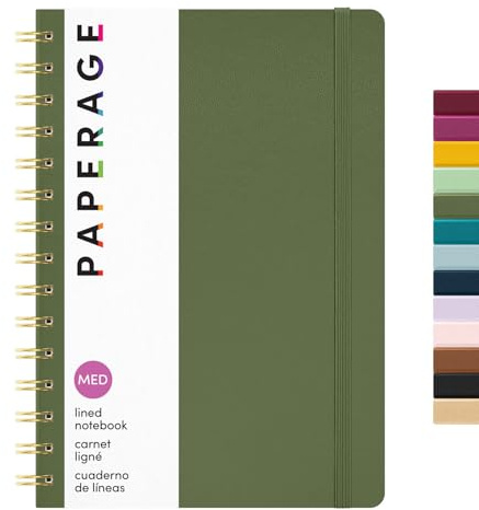 PAPERAGE Lined Spiral Journal Notebook, (Olive Green), 160 Pages, Hardcover Journal for Women & Men, Medium 5.5 in x 8 in - 100 GSM, Thick Paper, Spiral Notebook for Work, School & Journaling
