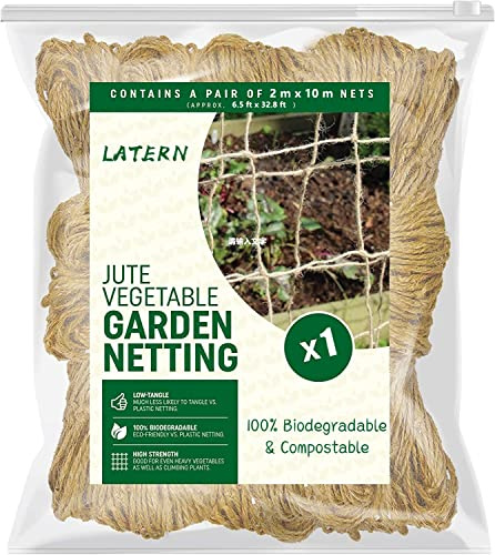 LATERN 2M x 10M Pflanzenstütz Jutenetz, 100% Umweltfreundlich, Biologisch Abbaubar und Kompostierbar Jute Spalier Schnur Netz für Garten Klettergemüse Tomaten Stangenbohnen Erbse