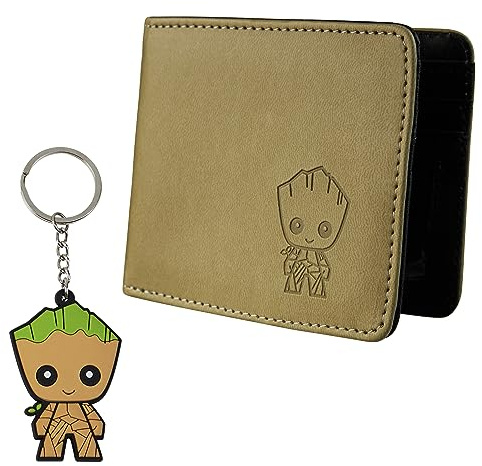 Marvel Geldbeutel mit Schlüsselanhänger - Portmonee Herren mit Kartenfächern und klarem ID-Fach (Beige Groot)
