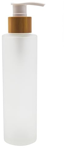Distributeur de savon vide en verre givré avec pompe à bois rechargeable transparent pour lotion, crème, shampooing, articles de toilette pour salle de bain, chambre à coucher 120 ml