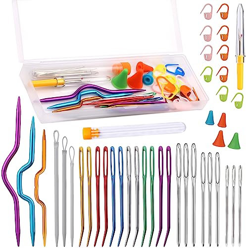 Gebogene Gobelinnadeln, stumpfe Nadeln mit großem Öhr, Stopfnadel, Wollnadeln, Garnnadeln zum Häkeln mit Aufbewahrungsbox, Maschenmarkierer, Zopfnadeln, Handnähnadeln für Häkelprojekte