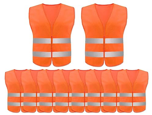 Anlising Warnweste,10PCS Orange Reflektierende Sicherheitswesten,360 Grad Reflektierenden Streifen Weste, Auto Reflektorweste,Neon Orange Reflektierend Warnweste, für Fahrern,Arbeitskräften,Erwachsene