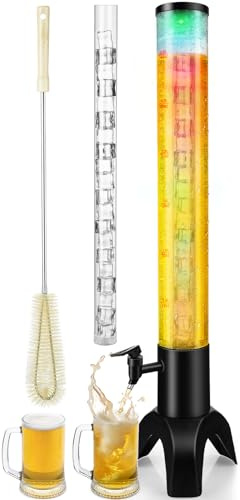 KK KMKGOKO Mimosa Tower, 100oz/3L Drink Tower Dispenser with Ice Tube and LED Light, Tabletop Beer Dispenser (1pc)