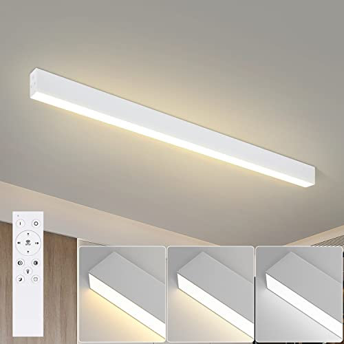 Glitzerlife LED Deckenlampe Weiß Deckenleuchte - 107CM Wohnzimmerlampe Dimmbar Lang Bürolampe Decke 32W Küchenlampe Modern mit Fernbedienung Büro Deckenbeleuchtung Panel für Küche Schlafzimmer