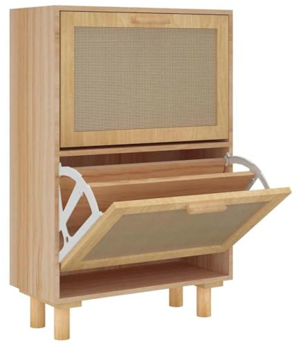 vidaXL Schuhschrank Schuhablage Schuhregal Schuhständer Schuhaufbewahrung Schuhkipper Schuhkommode Braun 52x25x80cm Holzwerkstoff Rattan Natur