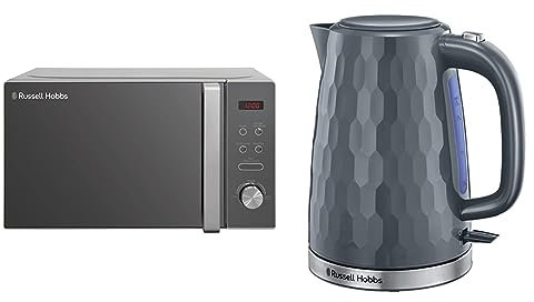Russell Hobbs RHM2076S Freestanding Compact Microwave, 800 W, 20 liters, Silver & 26053 Cordless Electric Kettle - Contemporary Honeycomb Design