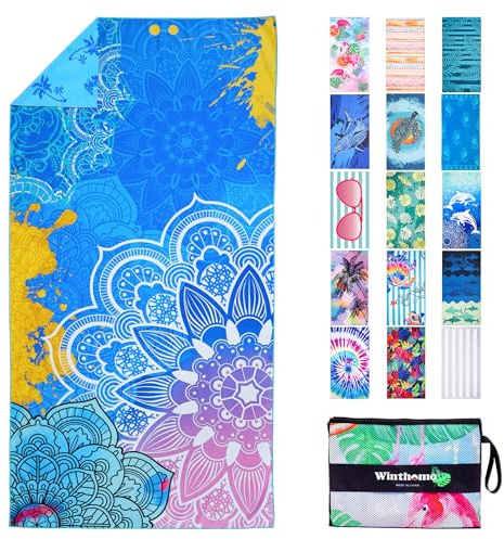 Winthome Toalla Playa Reversible - Toallas de Playa Grande 180x90cm, Toallas Playa de Microfibra Ligera, Secado Rápido, Sin Arena, para Mujer Hombre, Viajes, Vacaciones, Natación, Camping (1 Pack)