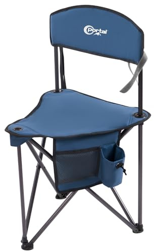 PORTAL Extra Large Quick Folding Tripod Stool with Backrest Fishing Camping Chair with Carry Strap, Blue