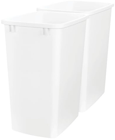 Rev-A-Shelf 2-Pack 35 Quart Polymer Replacement Trash Bin, Recycle Waste Garbage Container for Kitchen Cabinet Pullouts, White, RV-35-11-2 - Large Plastic Bins for Home and Office