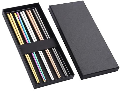 5 paia di bacchette riutilizzabili, set di bacchette in metallo in acciaio inossidabile 304, bacchette cinesi giapponesi coreane lavabili in lavastoviglie(Color:E)