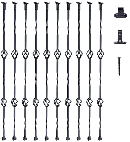 VEVOR Staircase Metal Balusters, 44'' x 1/2 Galvanized Steel Decorative Banister Spindles, 10 Pack Deck Baluster with Hollow Double Baskets, Spiral Stair Railing with Shoes & Screws