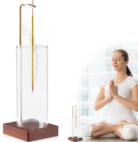Pritok Supporto per bastoncini di incenso in legno: bruciatore con contenitore in vetro rimovibile, contenitore per incenso rovesciato, supporto per yoga, meditazione