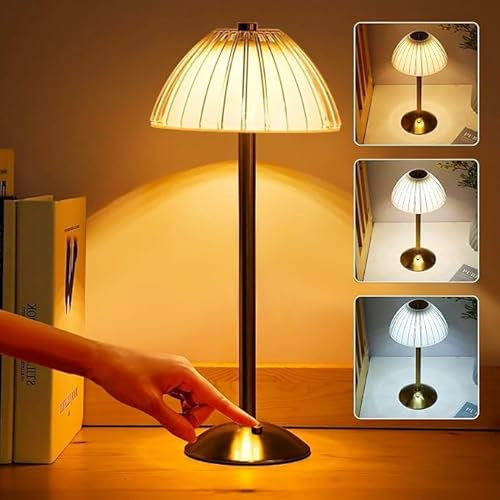 Lixada Lámparas de Mesita de Noche Táctil Regulable, LED Lámpara de Escritorio,3 Color Cristal de Mesa, USB Recargable Lampara de Noche LED para Dormitorio Salón Restaurante