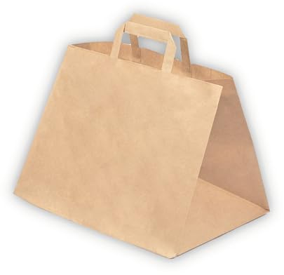 Daybays Papiertüten 32+22 x 25 cm Braun 100 Stk. Geschenktüten Papiertragetaschen mit Henkel aus Kraftpapier, Papiertaschen Geschenktüte Papiertüte klein (100)