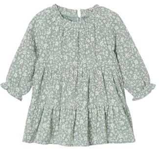 Vertbaudet Mädchen Baby Volantkleid aus Baumwollmusselin salbeigrün 86