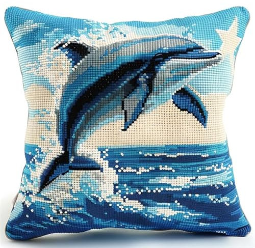 kitphoenix Knüpfen Kissen Set Erwachsene Delfin 3D Handgemachte Geschenke Knüpfteppich für Kinder und Erwachsene Knüpfset 43cm X 43cm