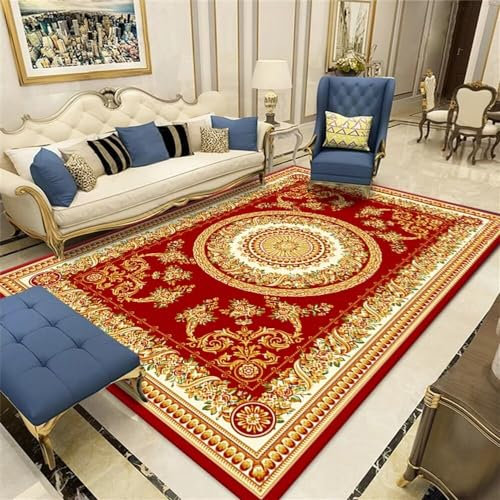 RUGMRZ Teppich Wohnzimmer Rund Teppich Glitzer Rotes Blumenmuster rechteckiger Flächenteppich Vintage Teppich schalldicht Webteppich 70X140CM