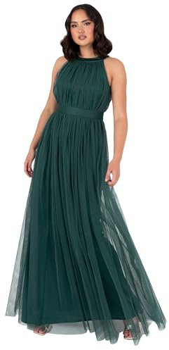 Anaya with Love Ladies Maxi Dress for Women Halter Neck Long Sleeveless with Belt A Line Evening Gown Ball Prom Wedding Guest Bridesmaid, Emerald Green 12