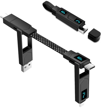 Gbformat 4in1 LED Display Schlüsselanhänger mit USB-C-Kabel, Multi Universal Datenkabel Ladekabel Ligtning und USB Kabel, Typ C auf Ligtning/USB A auf Typ-C für Phone 16 15 14 13 12 11 Samsun
