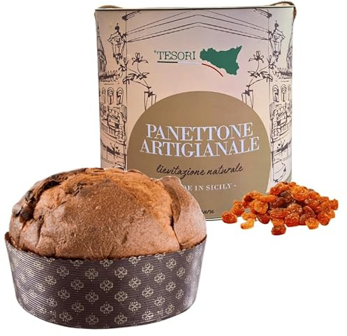 Tesori di Sicilia Panettone Artigianale al Cioccolato di Sicilia 1Kg, Confezione Ù Ciauru di Palermo include Panettone e Mazzo di Carte Siciliane, Idea Regalo Natale