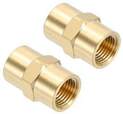 PATIKIL 1/8 x 1/8 Laiton NPT Coupleur, 2 Pack Femelle Hexagonal Tête de Pipe Raccord Coupleur pour les Tuyaux de Plomberie Domestique Bases de Pommeau de Douche, Or