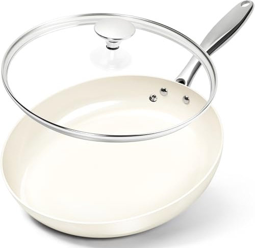 MICHELANGELO Frying Pan 30cm, Durable Ceramic Non-Stick Surface for Effortless Cooking, Oven & Induction Hob Safe, PFOA-Free, Cream White