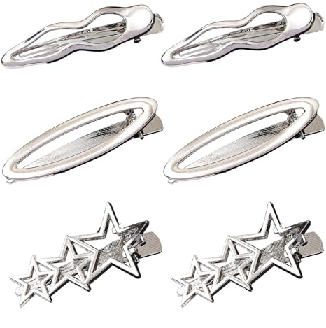 YCHYAN 6 Stück Haarspangen Silber, Verschiedene Silberne Metall Haarspangen Y2k, Damen Silver Snap Hair Clips, Geeignet für Tägliches Tragen, Party Dress Up, Sichern sie das Haar