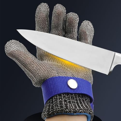 Culnflun Gants Anti-Coupures en Acier Inoxydable, Gants en Maille D’Acier, Cotte de Mailles en Acier Inoxydable Résistant aux Coupures, Adaptés à la Découpe de Viande en Cuisine, au D’Huîtres (L)