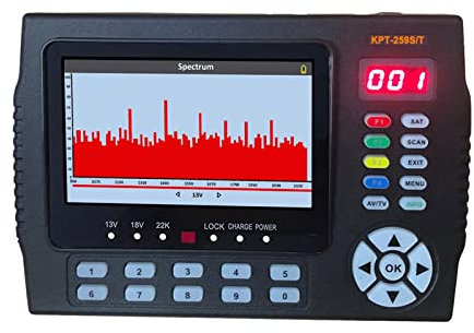 Buscador de satélite digital, KPT-259ST DVB-S2 DVB-T2 DVB-C Satellite Finder Meter HD Satellite TV Receptor Análisis de espectro,Medidor de buscador de satélite