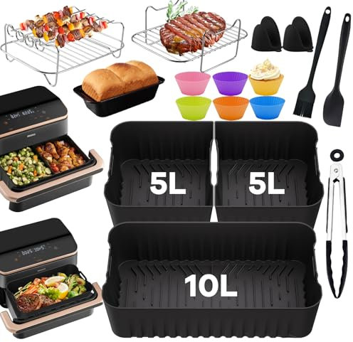 Varmluftsfritös tillbehör för Cosori Dual Blaze Twinfry XXL 10 L, luftfryer tillbehör 2 × 5 l silikonform för Cosori varmluftsfritös Cosori 10 l tillbehör